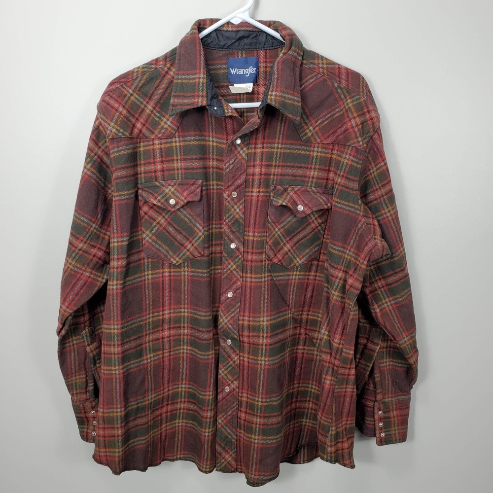 Vintage Wrangler Western Shirts Women's XXL Cotton Plaid Flannel Pearl Snaps